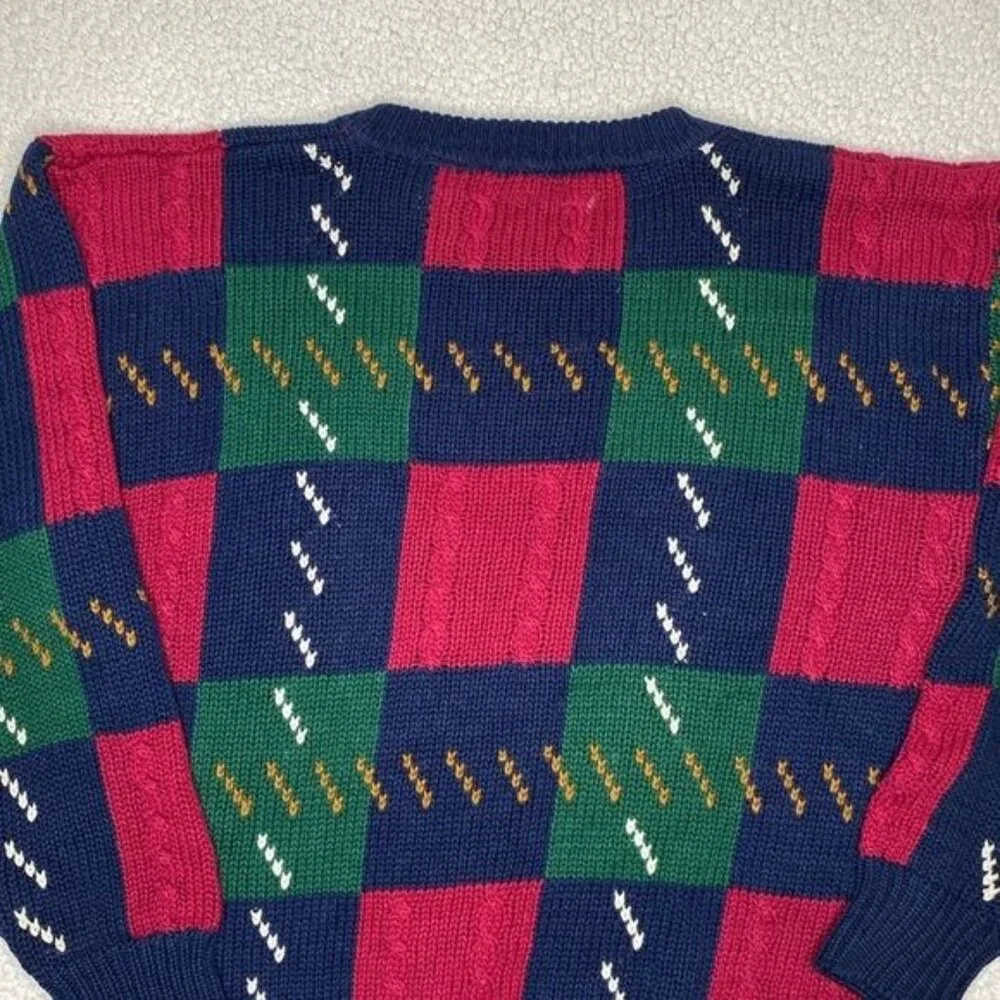 Vintage St. John’s Bay Colorblock Patchwork Knit Grandpa Swearer: Size Large